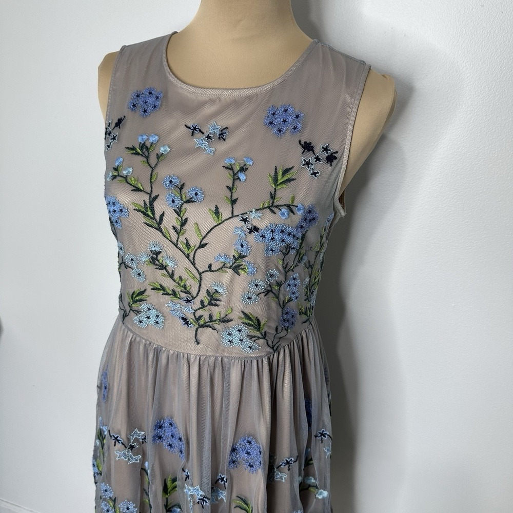 Sundance‎ Forget Me Not Floral Embroidered Tulle Dress Small Fit Flare Blue Nude - Picture 2 of 11